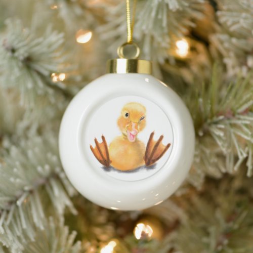 Funny Christmas Ornament with Happy Playful Duck