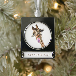 Funny Christmas Ornament with Playful Giraffe