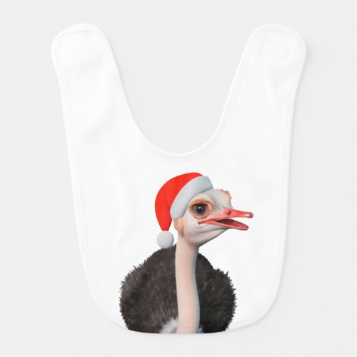 Funny Christmas Ostrich in Santa Hat Baby Bib
