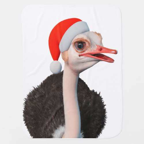 Funny Christmas Ostrich in Santa Hat Baby Blanket