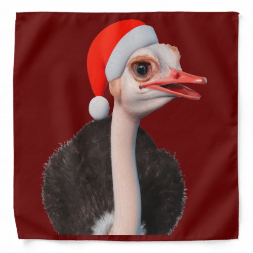 Funny Christmas Ostrich in Santa Hat Bandana