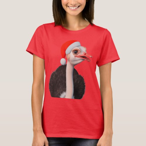 Funny Christmas Ostrich in Santa Hat T_Shirt