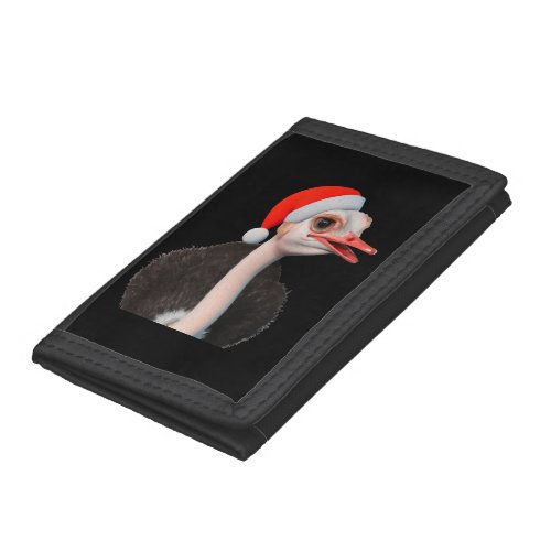 Funny Christmas Ostrich in Santa Hat Trifold Wallet