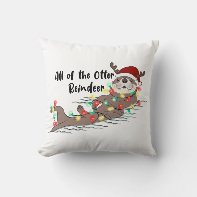 Funny Christmas Otter Throw Pillow (Front)