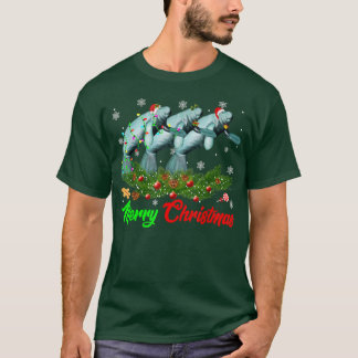Funny Christmas Pajama Manatee Hat Santa Xmas Ligh T-Shirt