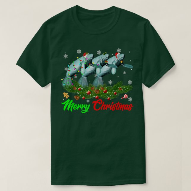 Funny Christmas Pajama Manatee Hat Santa Xmas Ligu T-Shirt (Design Front)