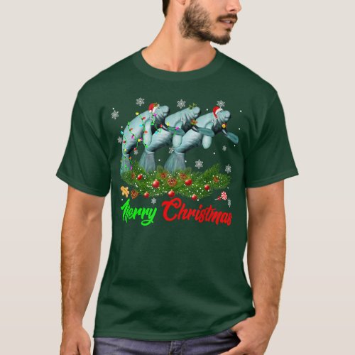 Funny Christmas Pajama Manatee Hat Santa Xmas Ligu T_Shirt