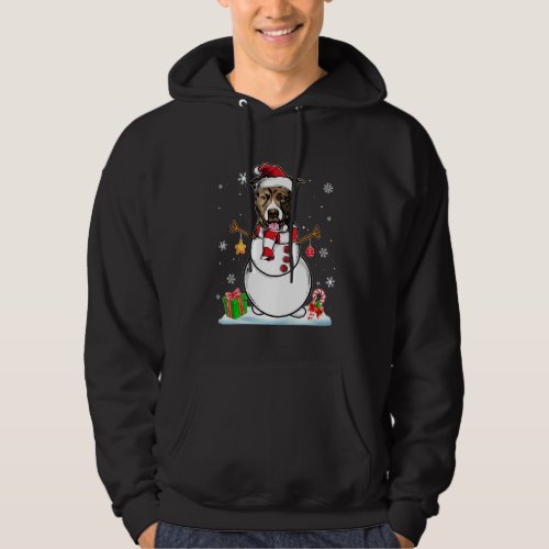 Funny Christmas Pajama Pitbull Dog Santa Snowman Hoodie