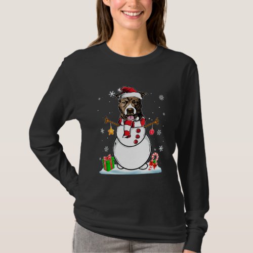 Funny Christmas Pajama Pitbull Dog Santa Snowman T_Shirt