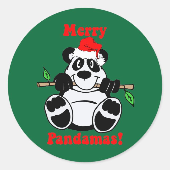 Funny Christmas Panda Bear Classic Round Sticker (Front)