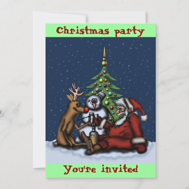 Funny Christmas party cartoon art invitation card (Front)