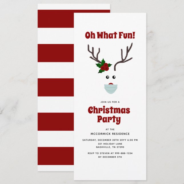Funny Christmas Party Reindeer Invitation (Front/Back)