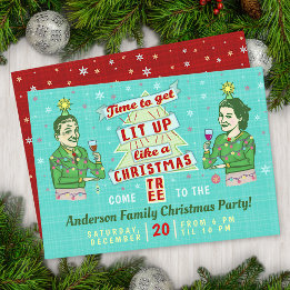 Funny Christmas Party Retro Adult Drinking Holiday Invitation