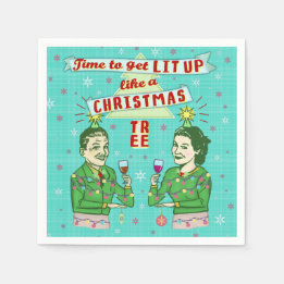 Funny Christmas Party Retro Adult Drinking Holiday Napkins