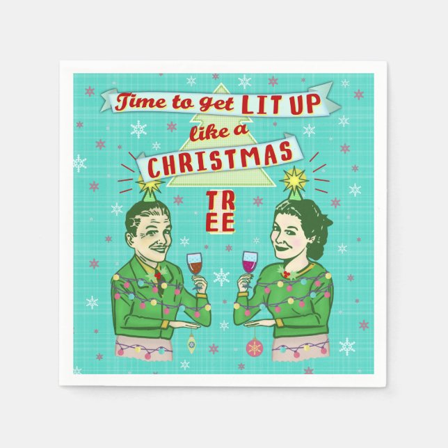 Funny Christmas Party Retro Adult Drinking Holiday Napkins (Front)
