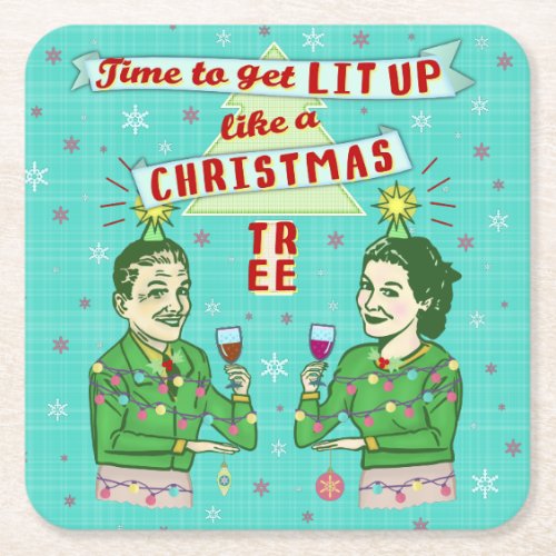 Funny Christmas Party Retro Adult Drinking Holiday Square Paper Coaster