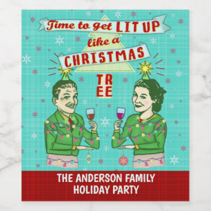 Funny Christmas Party Retro Adult Drinking Holiday Wine Label