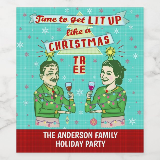 Funny Christmas Party Retro Adult Drinking Holiday Wine Label (Single Label)