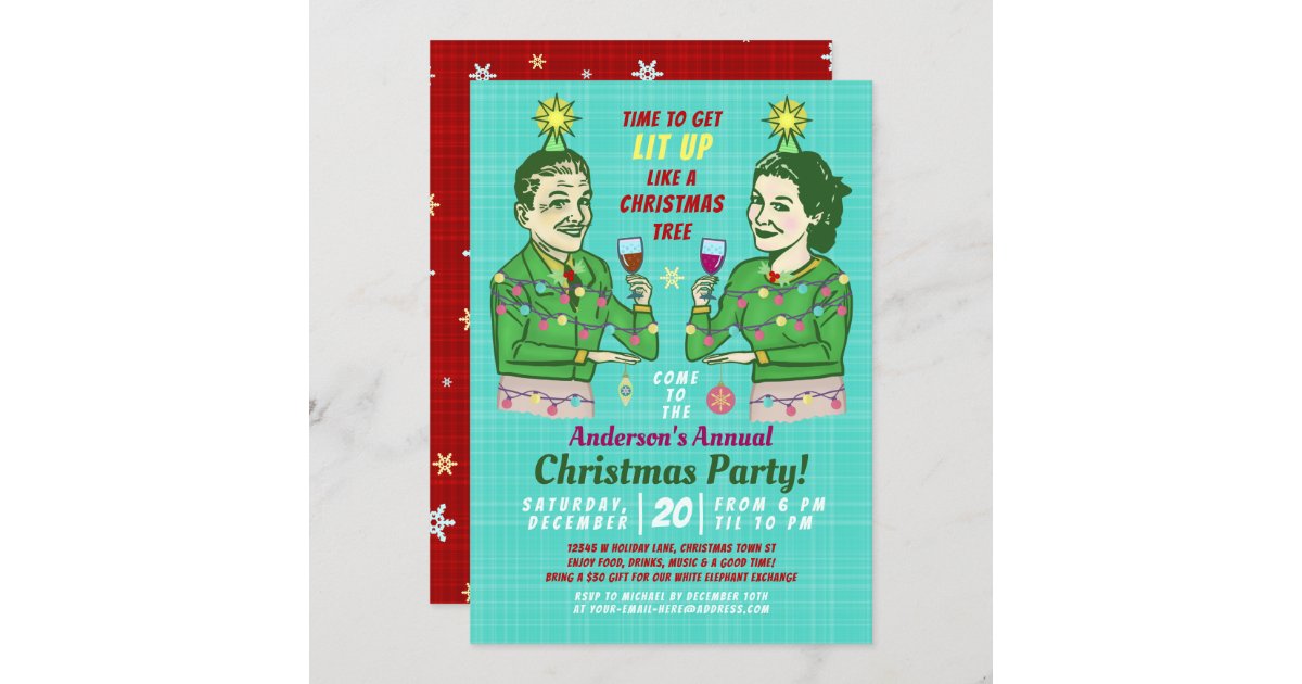 Funny Christmas Party Retro Adult Drinking Lit Up Invitation Zazzle 7332