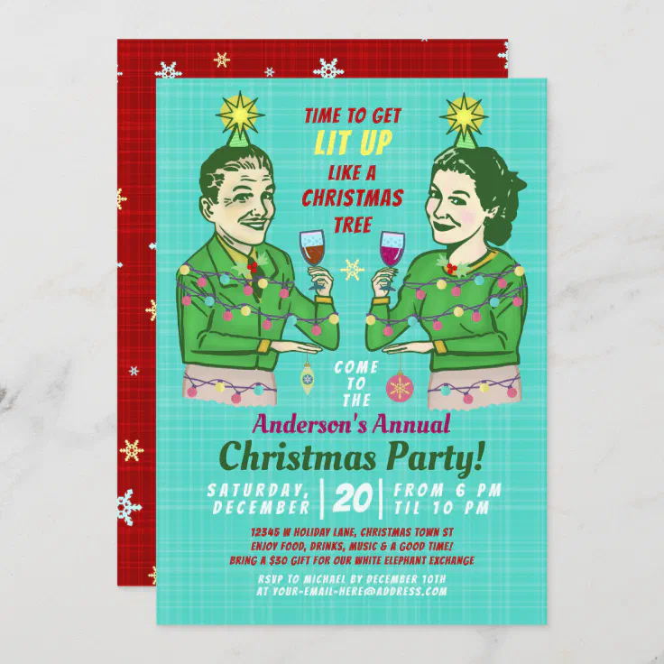 retro christmas party invitations