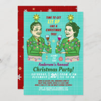 Funny Christmas Party Retro Adult Drinking Lit Up Invitation