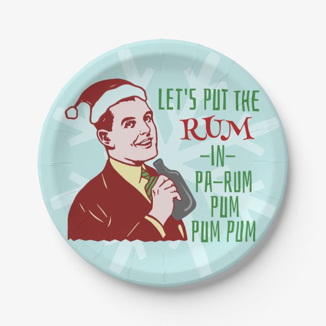 Funny Christmas Party Retro Rum Adult Holiday Paper Plates (Front)