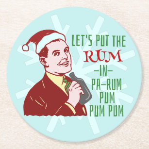 Funny Christmas Party Retro Rum Adult Holiday Round Paper Coaster