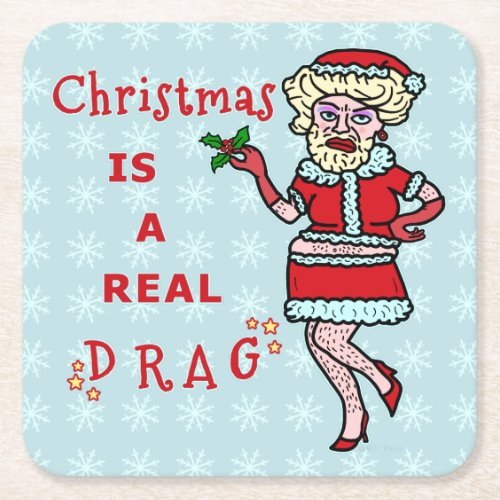 Funny Christmas Party Santa Claus Drag Bah Humbug Square Paper Coaster