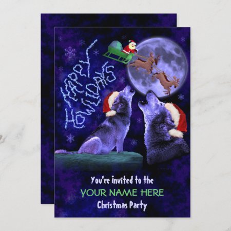 Funny Christmas Party Ugly Sweater Wolf Pun Invitation