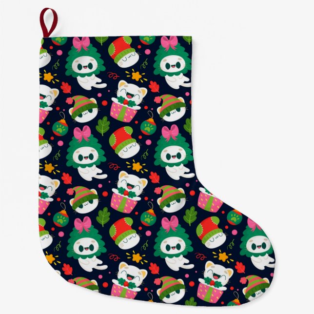 Funny Christmas Pattern Large Christmas Stocking (Front)