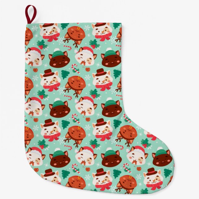 Funny Christmas Pattern Large Christmas Stocking (Front)