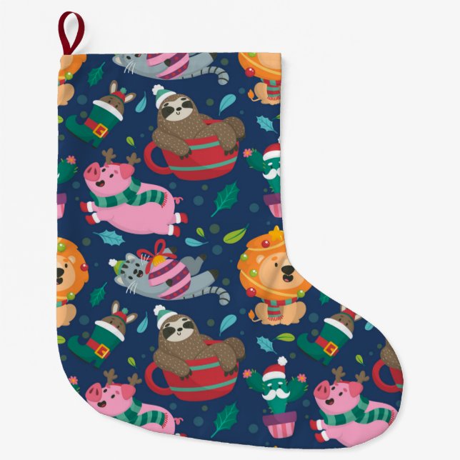Funny Christmas Pattern Large Christmas Stocking (Front)
