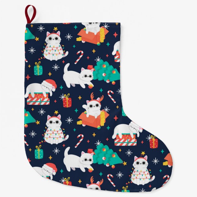 Funny Christmas Pattern Large Christmas Stocking (Front)