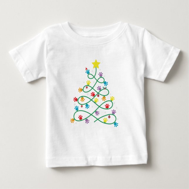 Funny Christmas Paw Tree Puppy Paws GIft  Baby T-Shirt (Front)