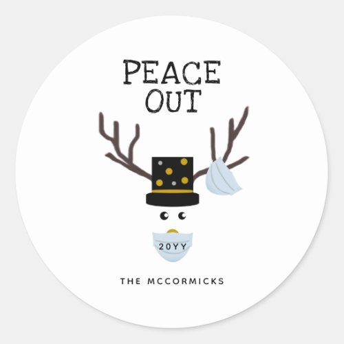 Funny Christmas Peace Out Reindeer New Years Classic Round Sticker