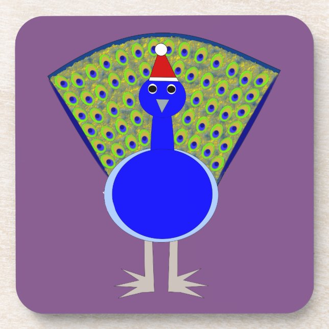 Funny Christmas Peacock Beverage Coaster (Front)