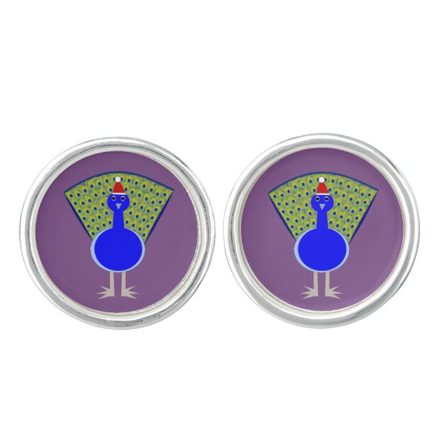 Funny Christmas Peacock Cufflinks (Front)