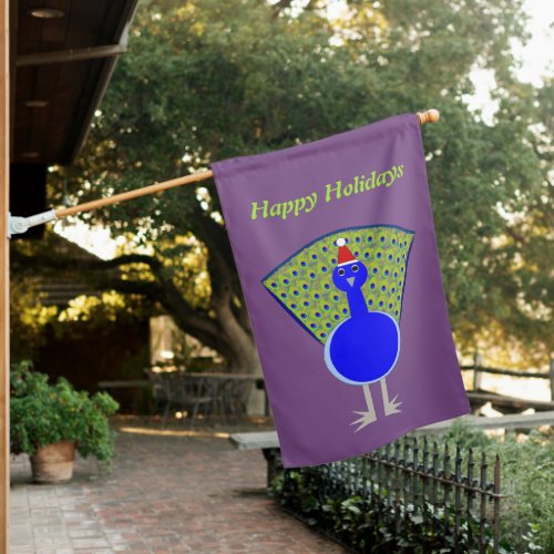 Funny Christmas Peacock Custom House Flag