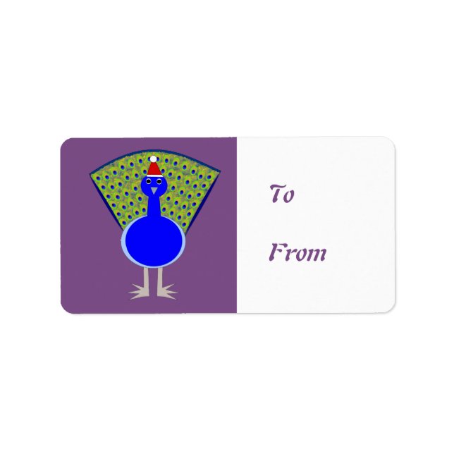 Funny Christmas Peacock Custom Present Label (Front)