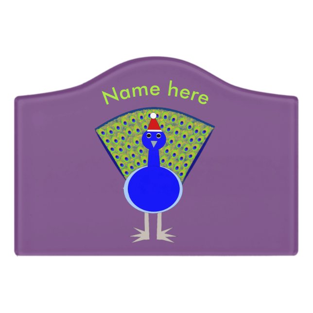 Funny Christmas Peacock Personalized Door Sign (Small Crest Front)