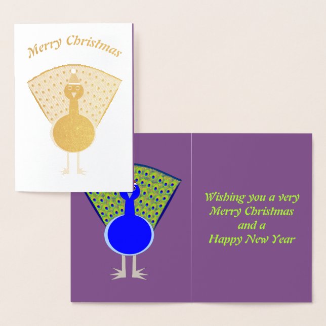 Funny Christmas Peacock Personalized Foil Card (Display)