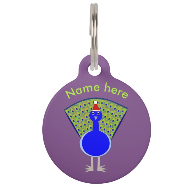 Funny Christmas Peacock Pet ID Tag (Front)