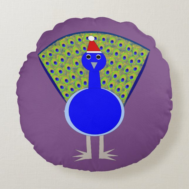 Funny Christmas Peacock Round Pillow (Front)