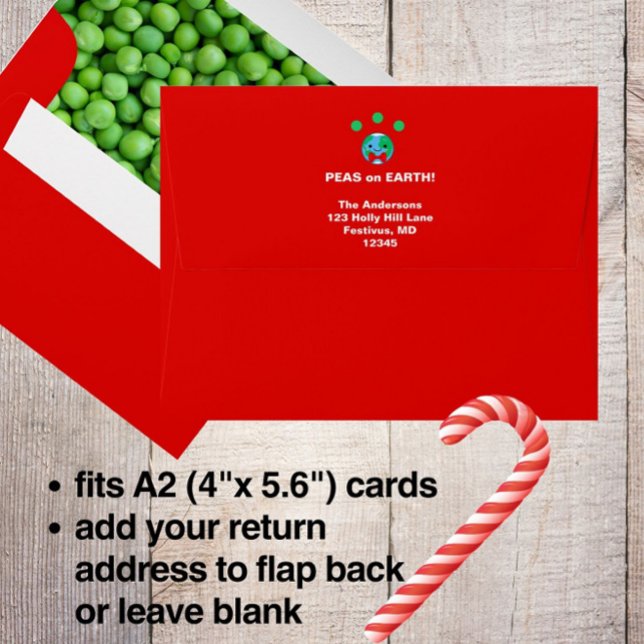 Funny Christmas "Peas on Earth" A2 Return Address Envelope (These funny, cute "Peas on Earth" Christmas card envelopes may be personalized with a return address)