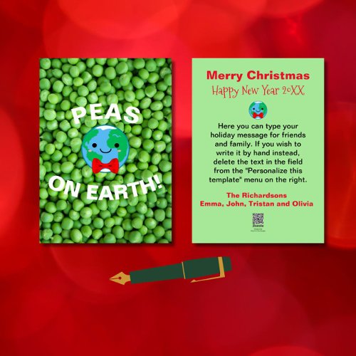 Funny Christmas Peas on Earth Punny Cute Modern Holiday Card