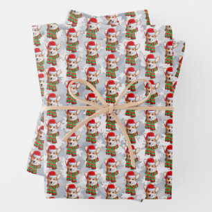 Funny Christmas Pembroke Welsh Corgi Wearing Scarf Wrapping Paper Sheets