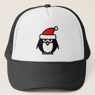 Funny Christmas penguin cartoon Santa Claus hat