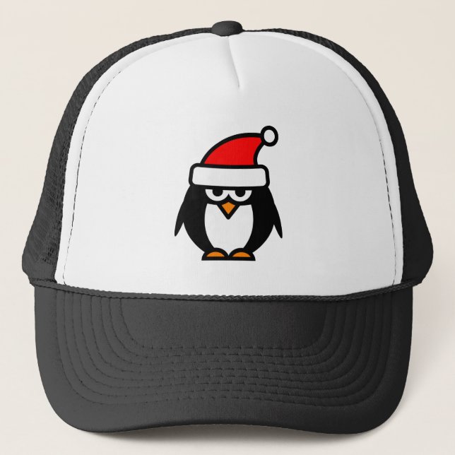 Funny Christmas penguin cartoon Santa Claus hat (Front)
