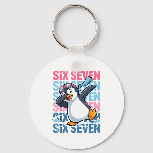 Funny Christmas Penguin Dabbing Xmas Dab Six Seven Keychain (Front)
