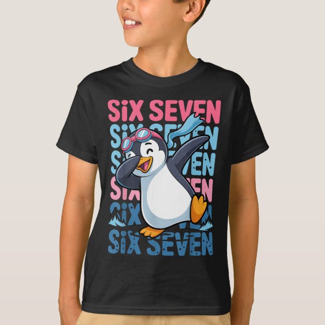 Funny Christmas Penguin Dabbing Xmas Dab Six Seven T-Shirt (Front)